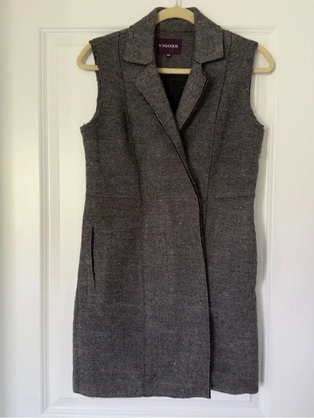 Vigoss Tailored Sleeveless Long Vest in Charcoal Gray
